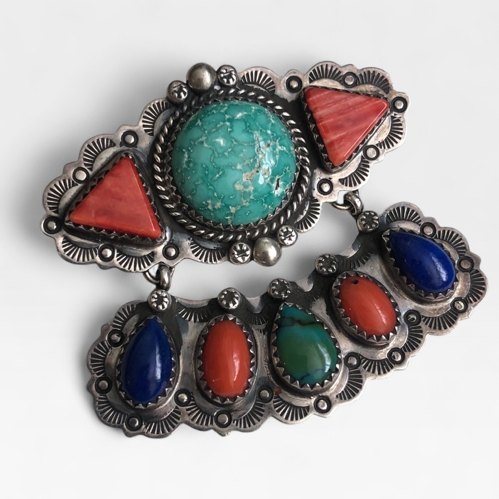 J. Nelson Sterling Navajo Stone Brooch